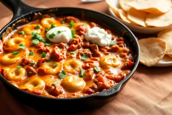 Cheesy Beef Enchilada Tortellini Skillet