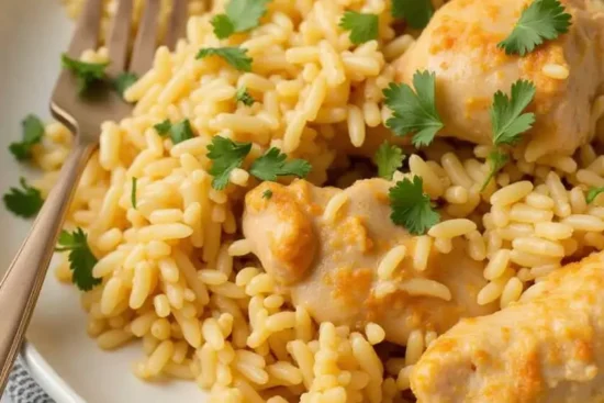 smothered chicken and rice dish