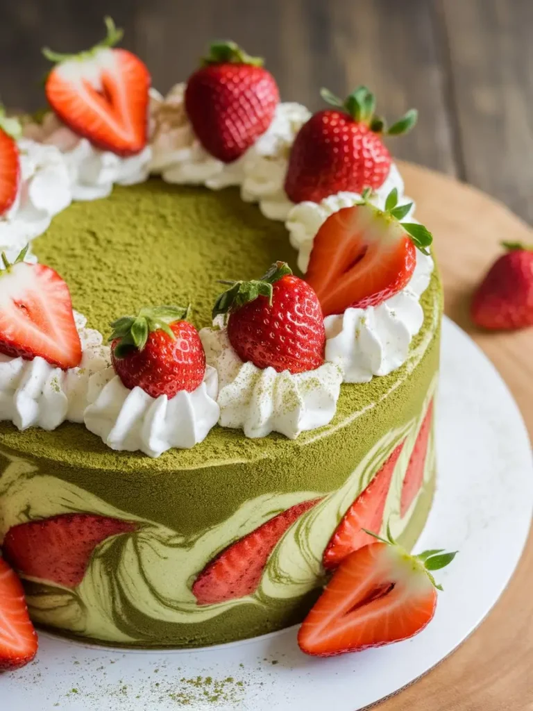 Matcha Strawberry Swirl Cake