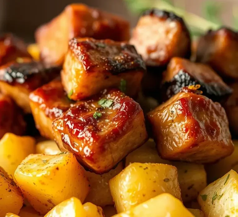garlic steak bites and potatoes