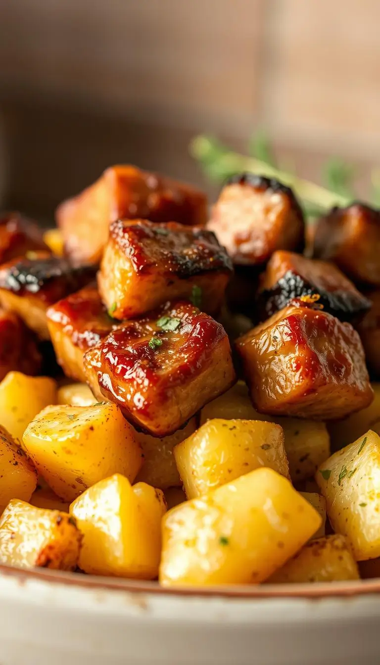 garlic steak bites and potatoes