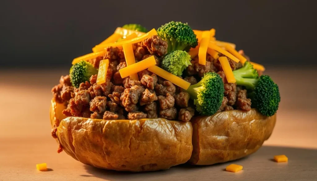 loaded baked potato with meat and brocoli 1