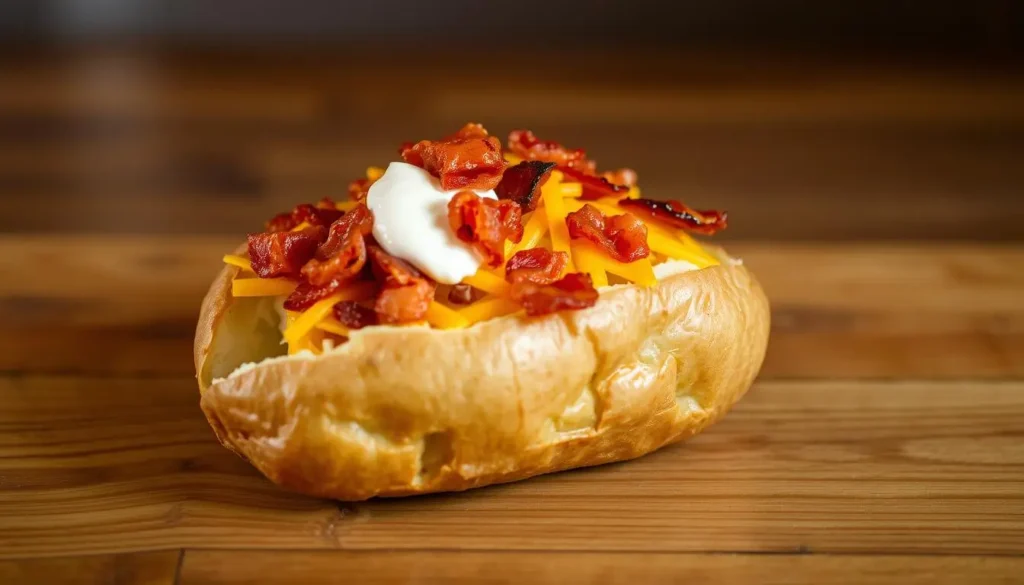 loaded baked potato with meat and cheese