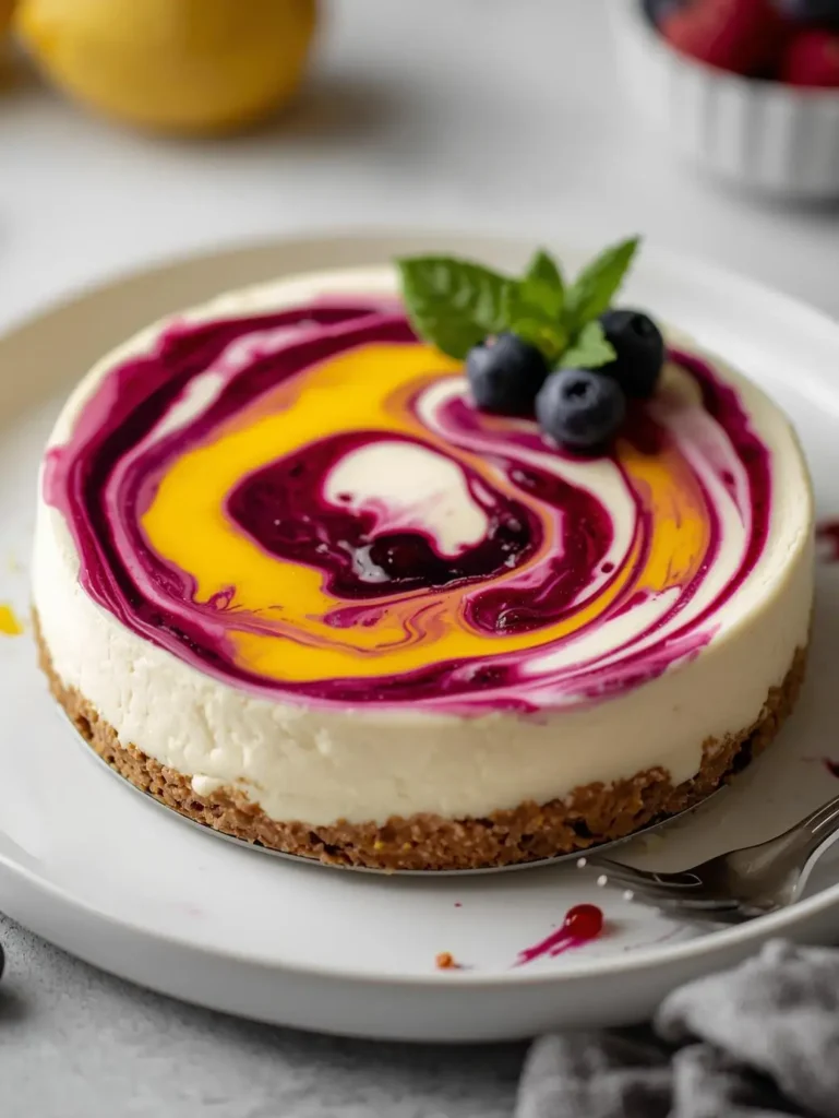 Lemon Berry Swirl No Bake Cheesecake