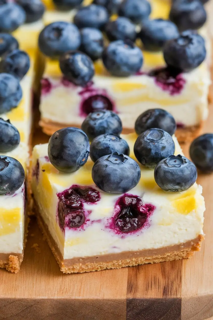 No-Bake Lemon Blueberry Cheesecake Bars: Easy Treat
