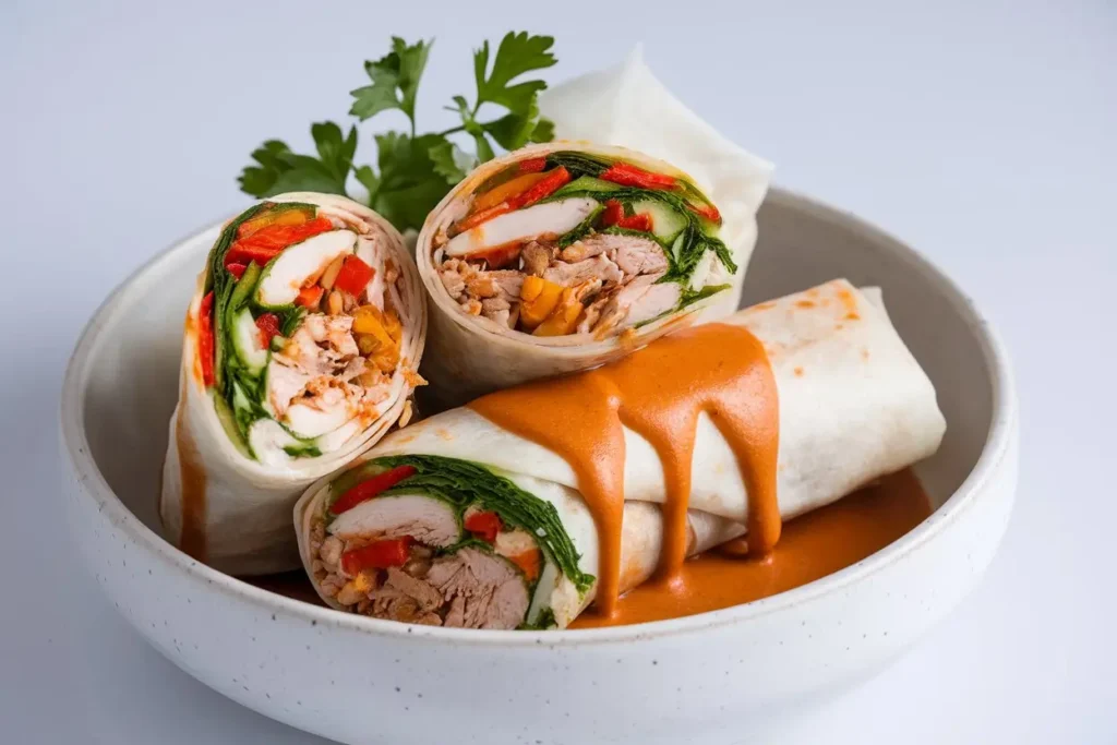 How to Make Thai Chicken Wraps with Spicy Peanut Sauce Thai chicken wraps with spicy peanut sauce