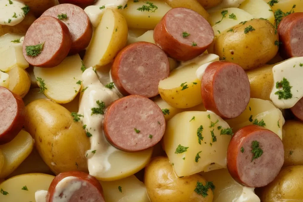 cheesy ranch potatoes and smoked sausage
