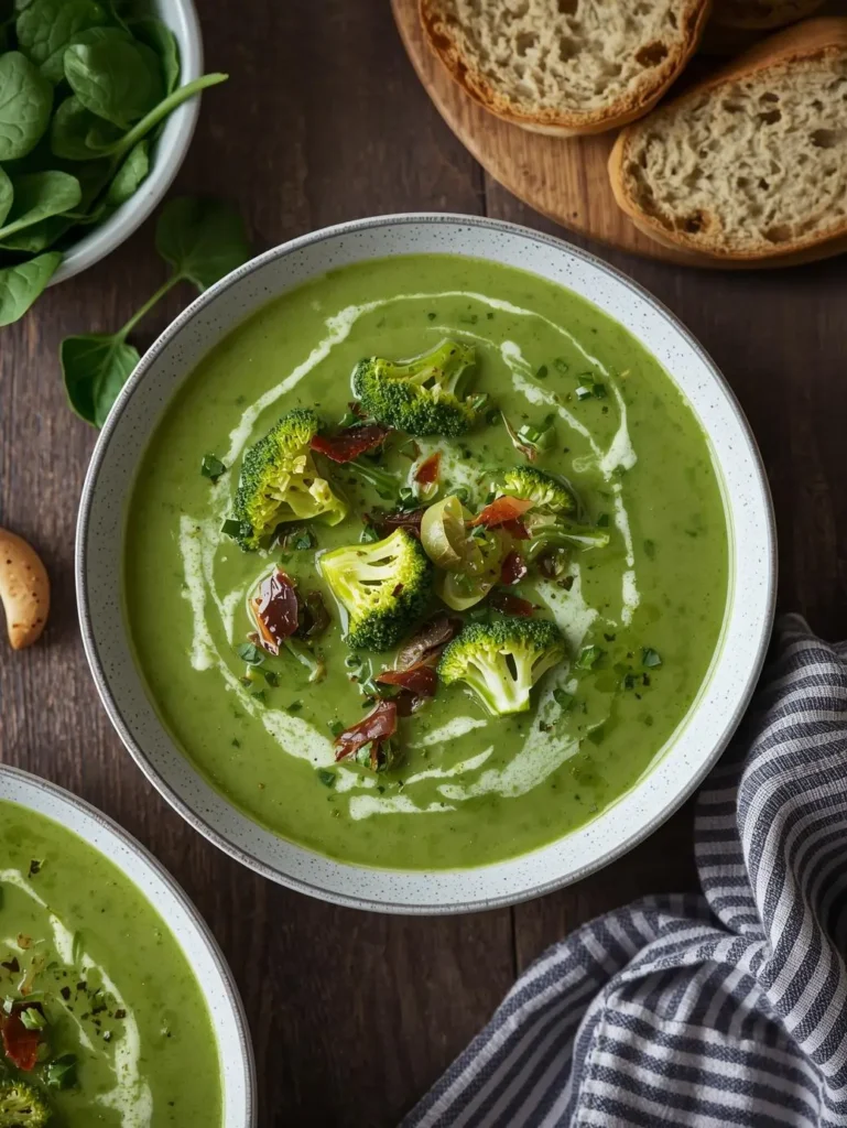 Creamy broccoli spinach soup with cashew cream
