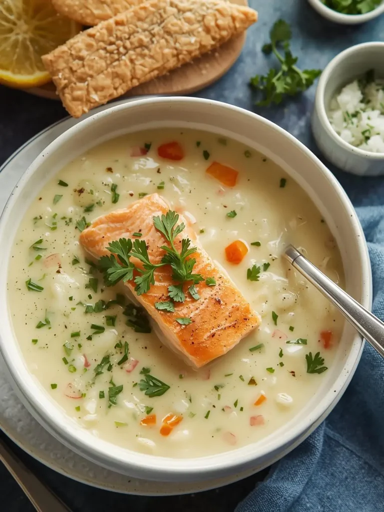 Simple salmon chowder with coconut milk