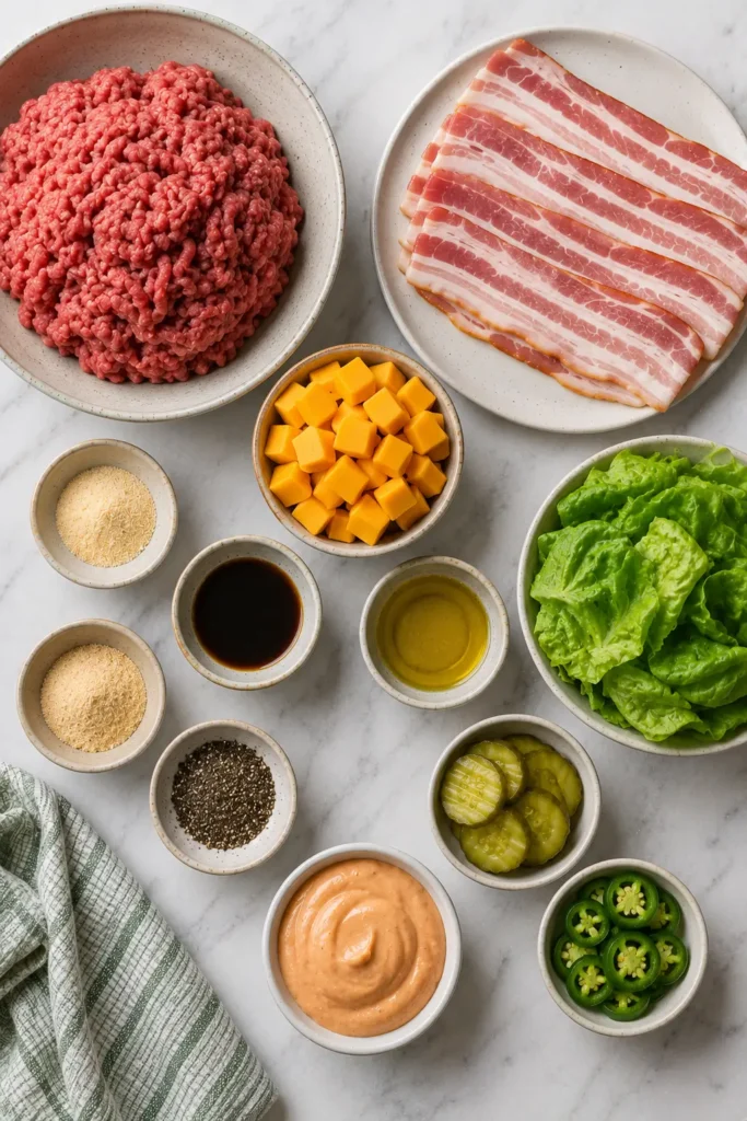 Low carb bacon wrapped stuffed burger