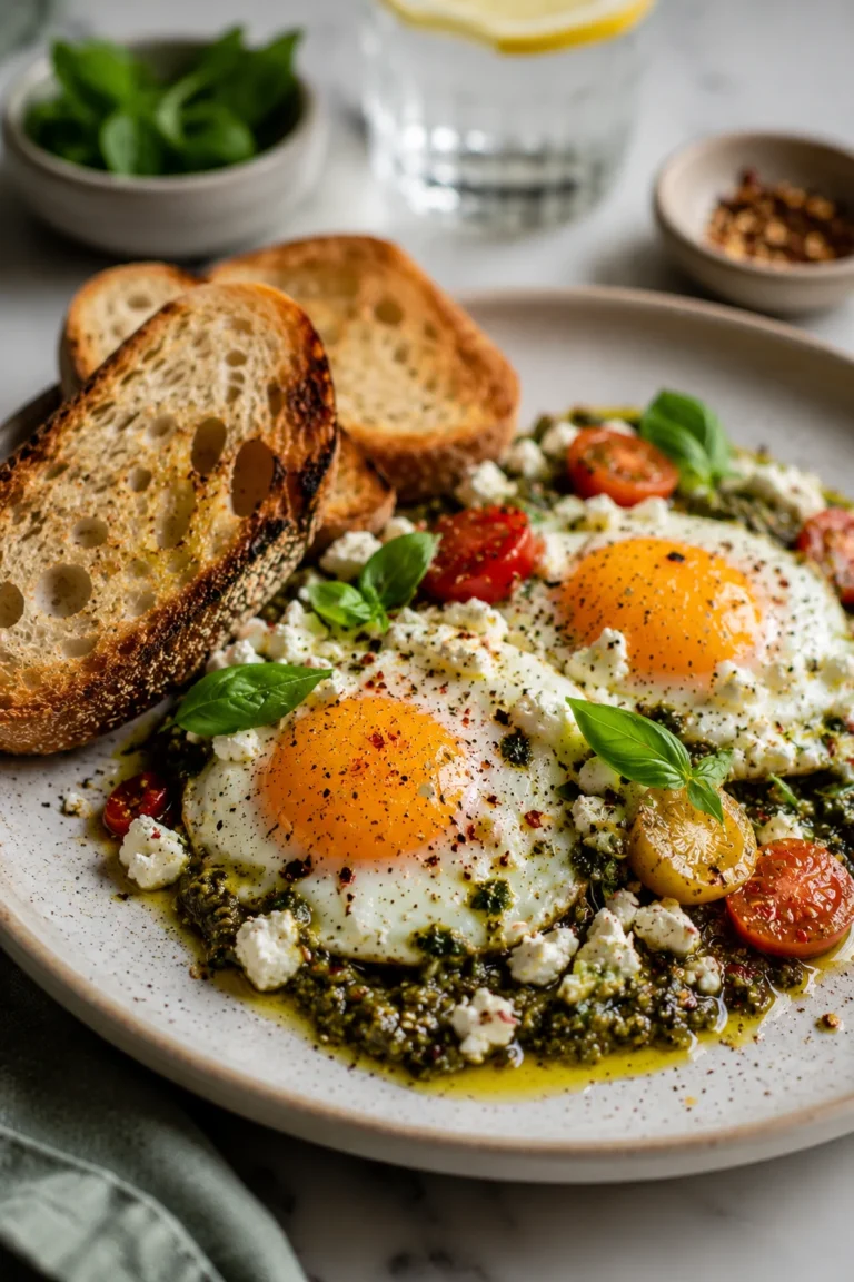 feta fried pesto eggs