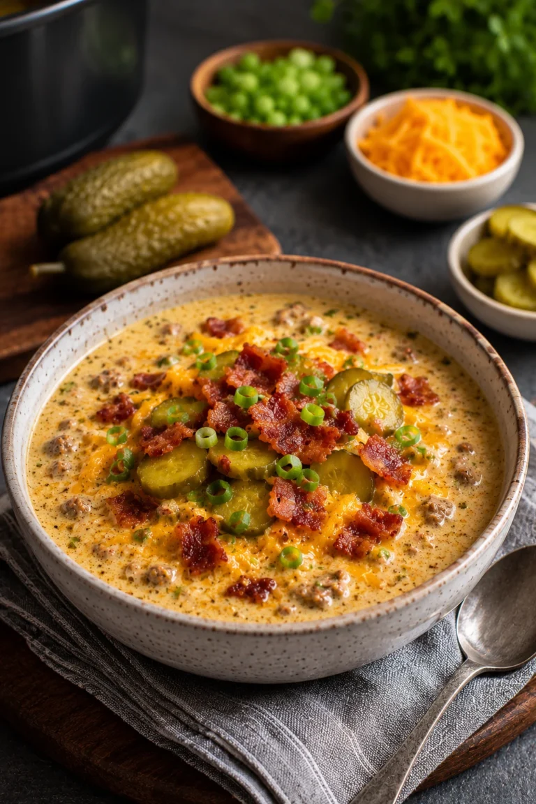 keto cheeseburger soup with bacon