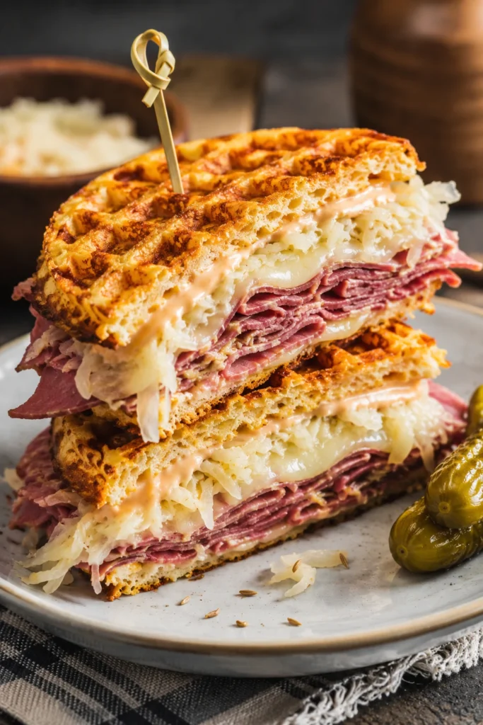 keto reuben chaffle sandwich