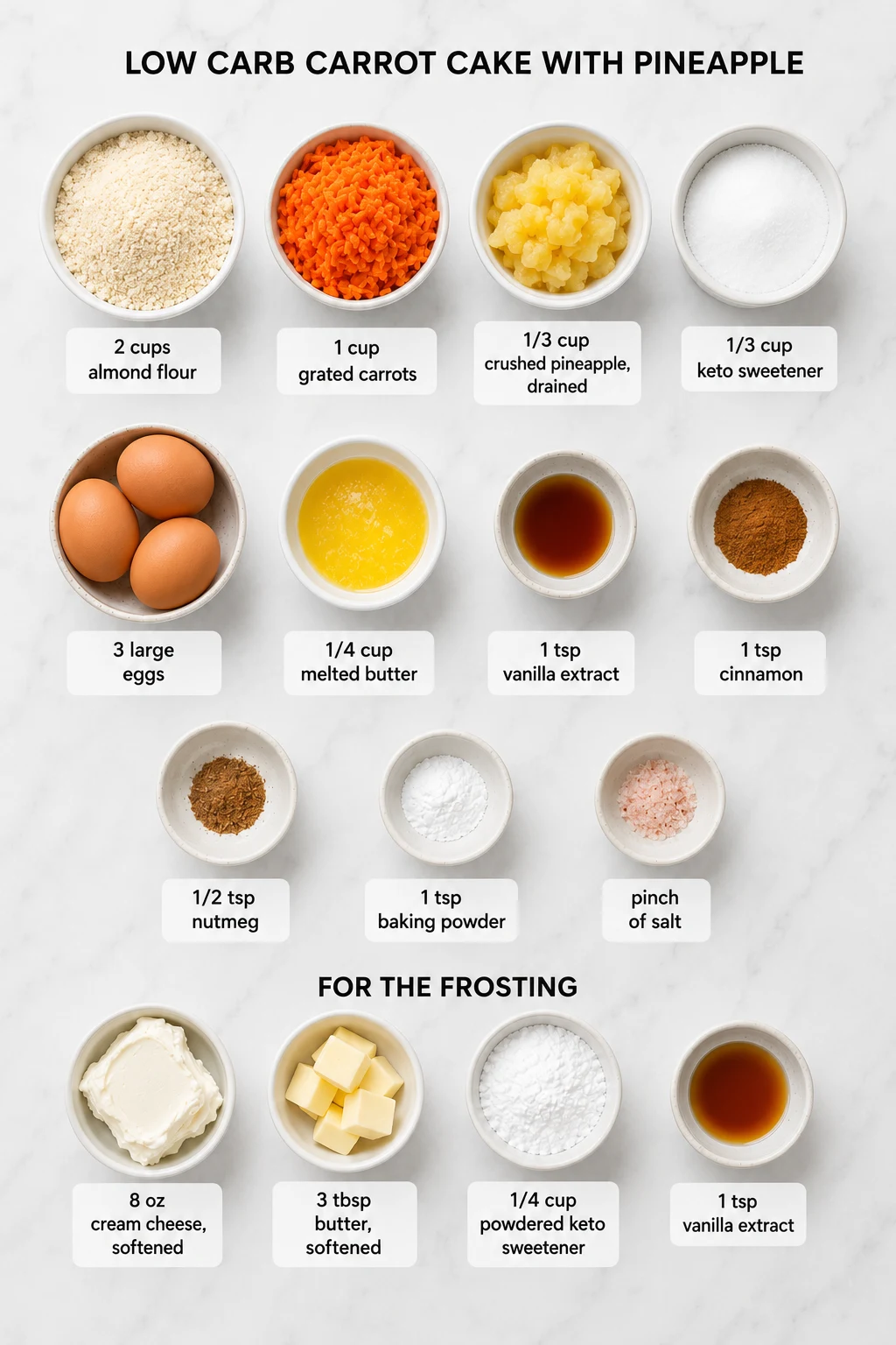 low carb carrot cake with pineapple ingredients