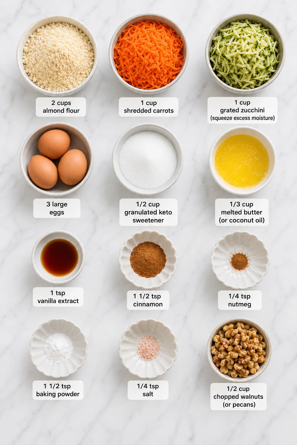 low carb carrot cake zucchini muffins ingredients