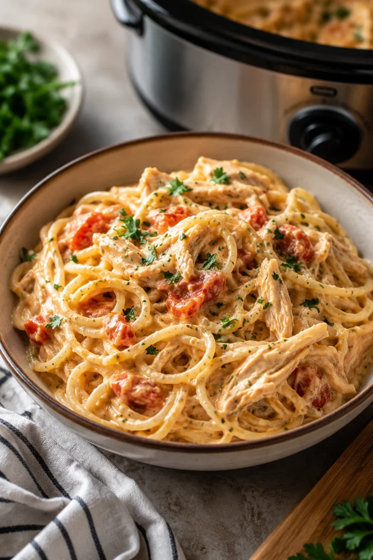 rotel chicken spaghetti crockpot