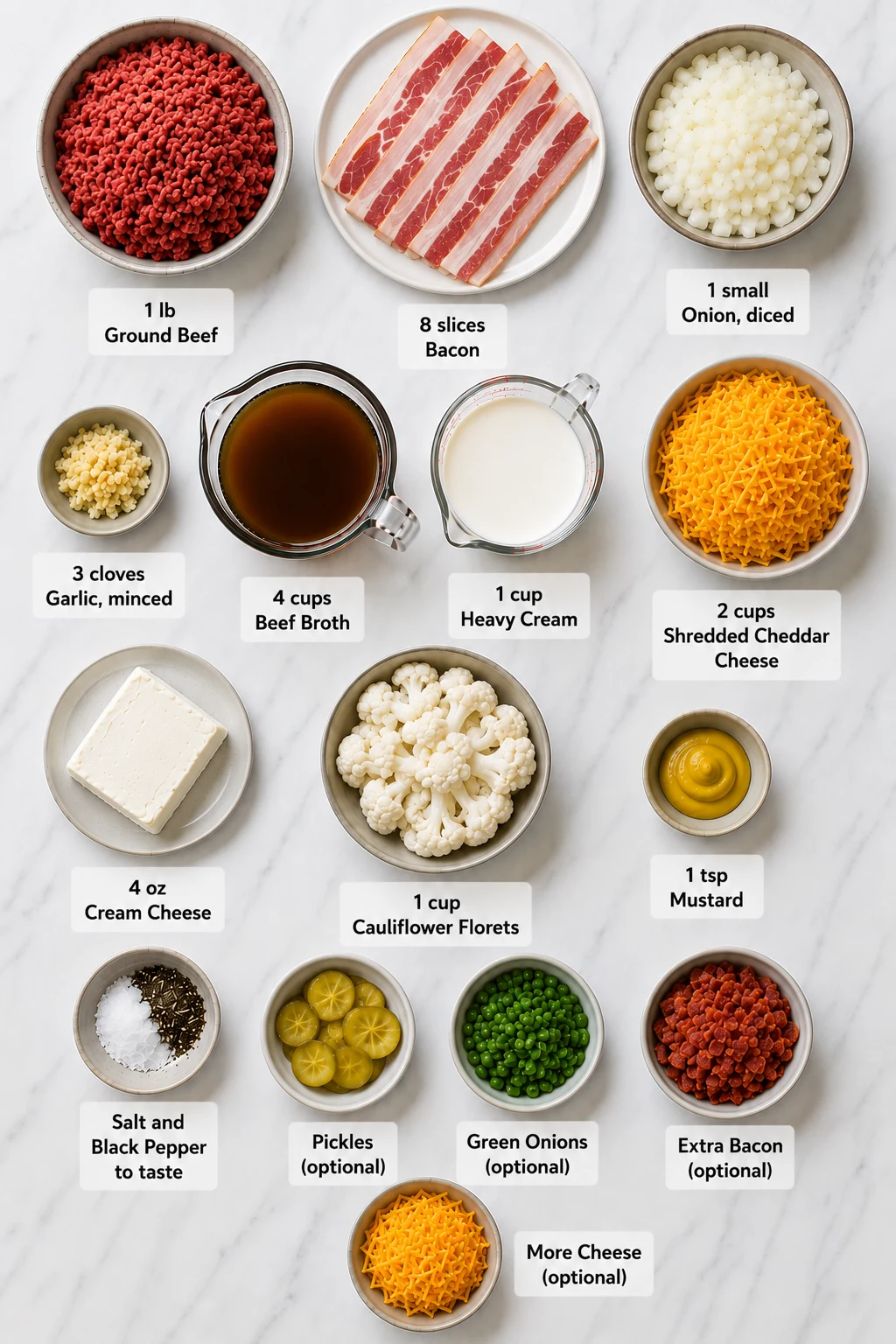 savory keto bacon cheeseburger soup ingredients