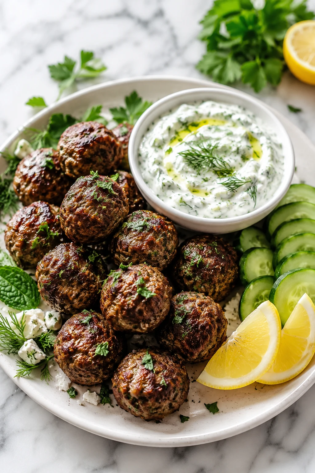 Greek meatballs with tzatziki sauce keto
