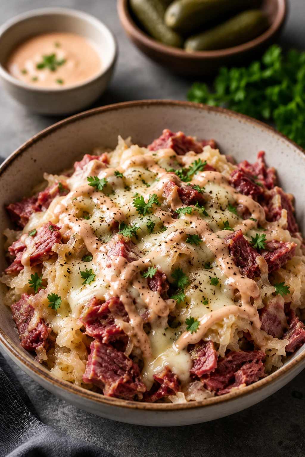 Keto reuben in a bowl