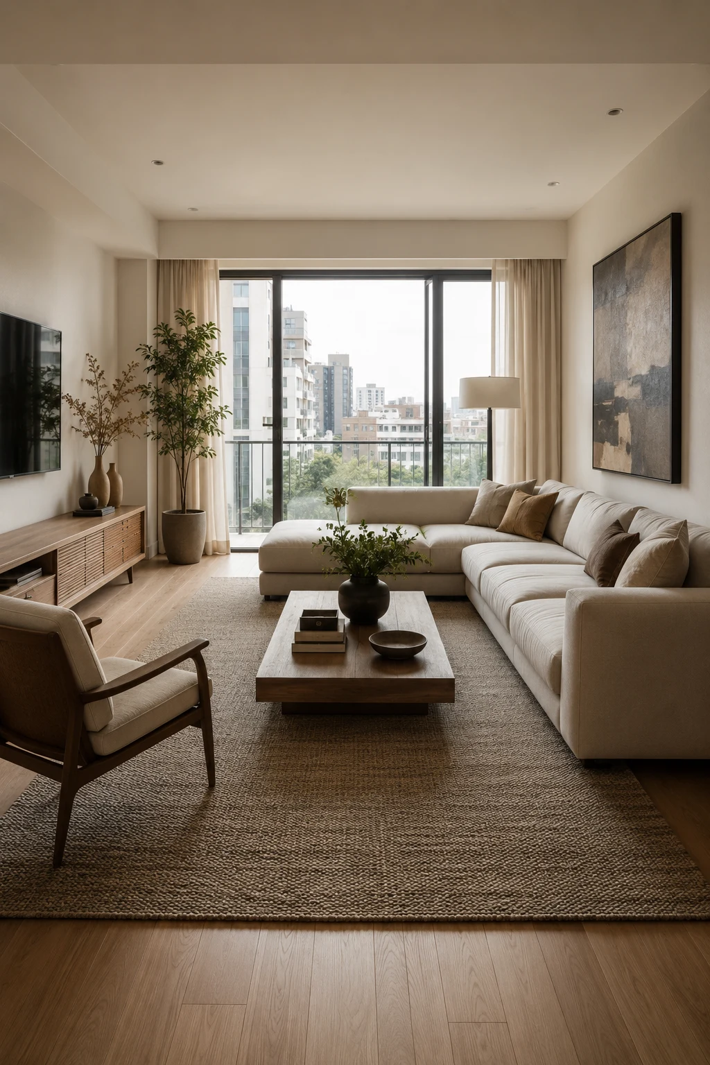 Define the Space with a Properly Sized Rug — apartment living room inspiration