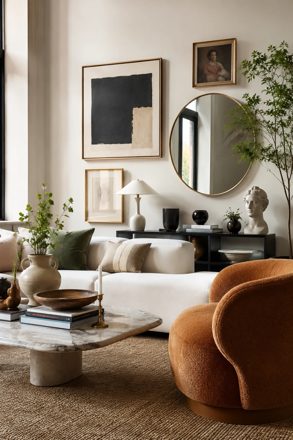 Add Personality with Art, Mirrors, and Meaningful Accessories — apartment living room inspiration