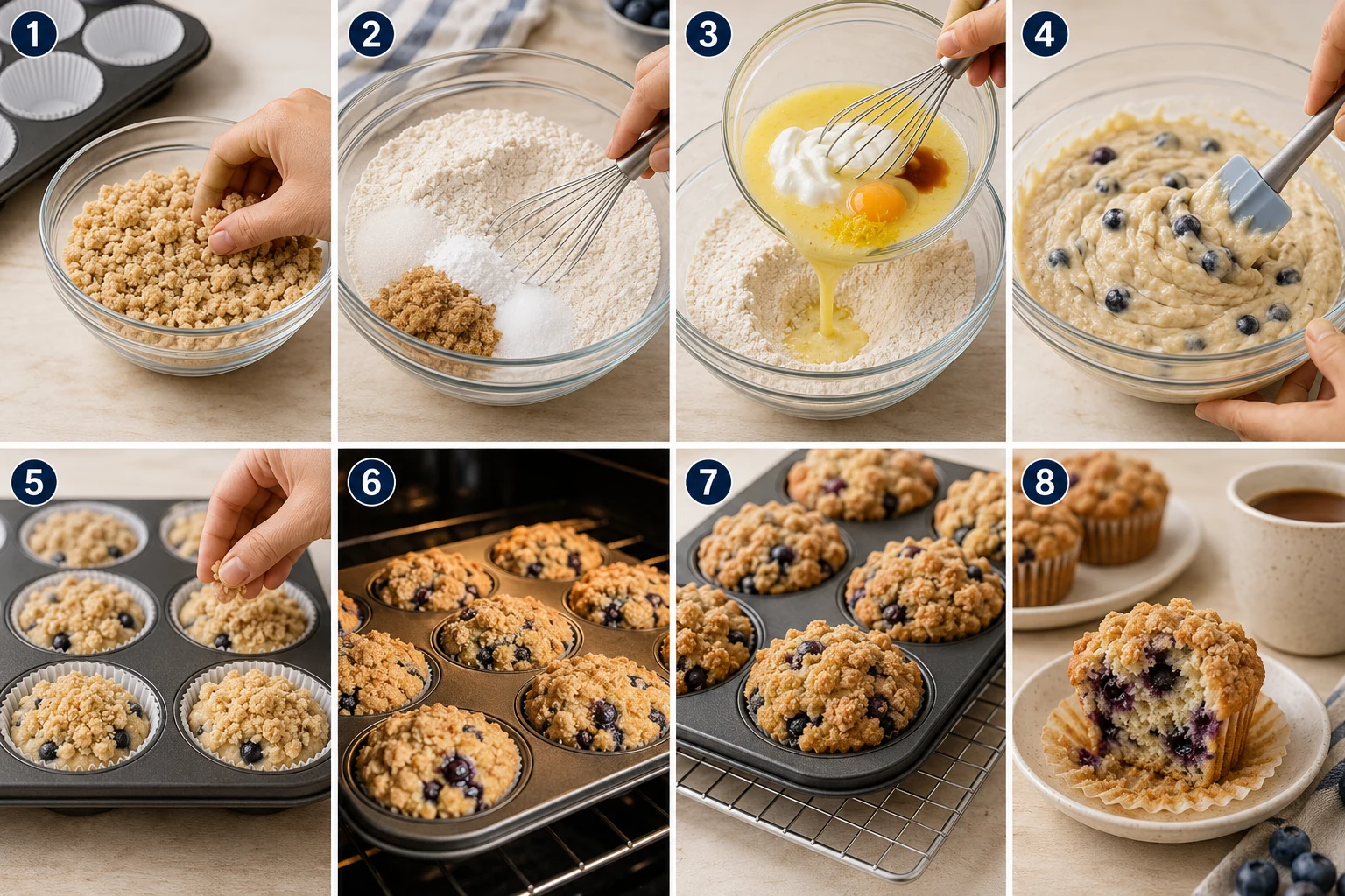 blueberry muffins with crumble topping step by step blueberry muffins with crumble topping step by step