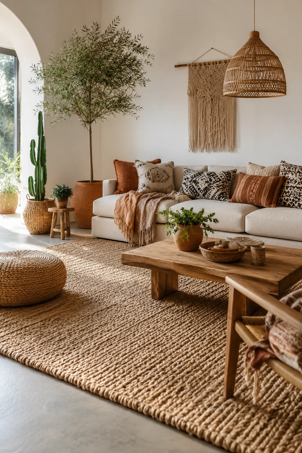 Start with a Natural Fiber Rug for Authentic Boho Living Room Inspiration — boho living room inspiration