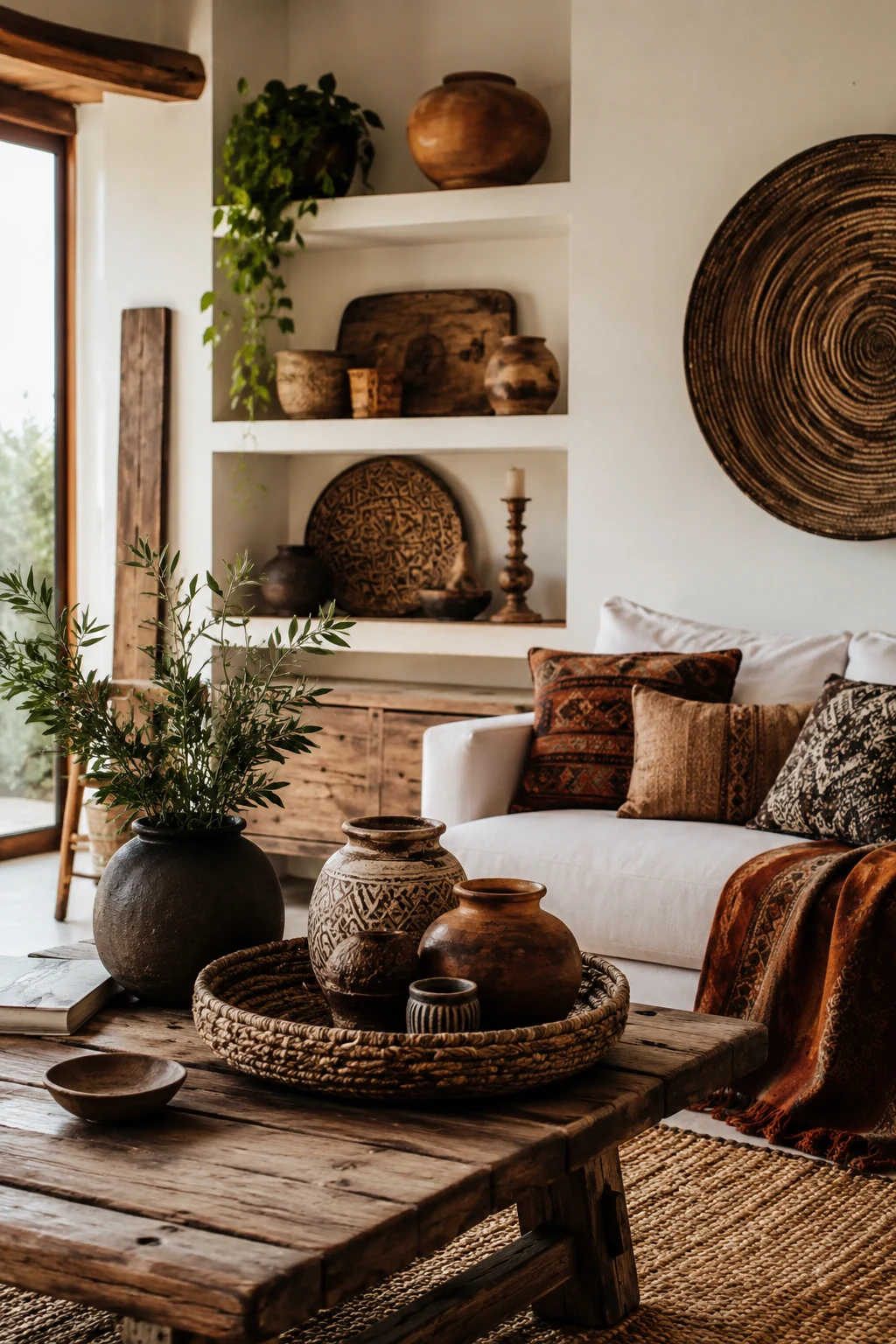 Display Artisan Accessories with Purpose — boho living room inspiration