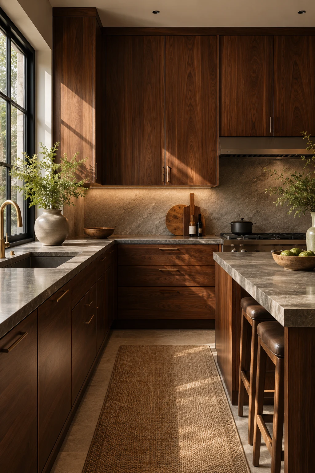 Rich Walnut Cabinets for Instant Luxury — brown kitchen ideas