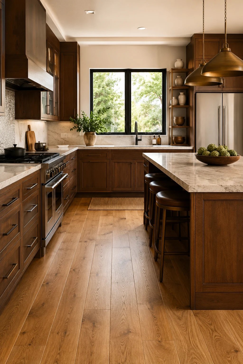 Brown Kitchen Ideas with Warm Oak Flooring — brown kitchen ideas