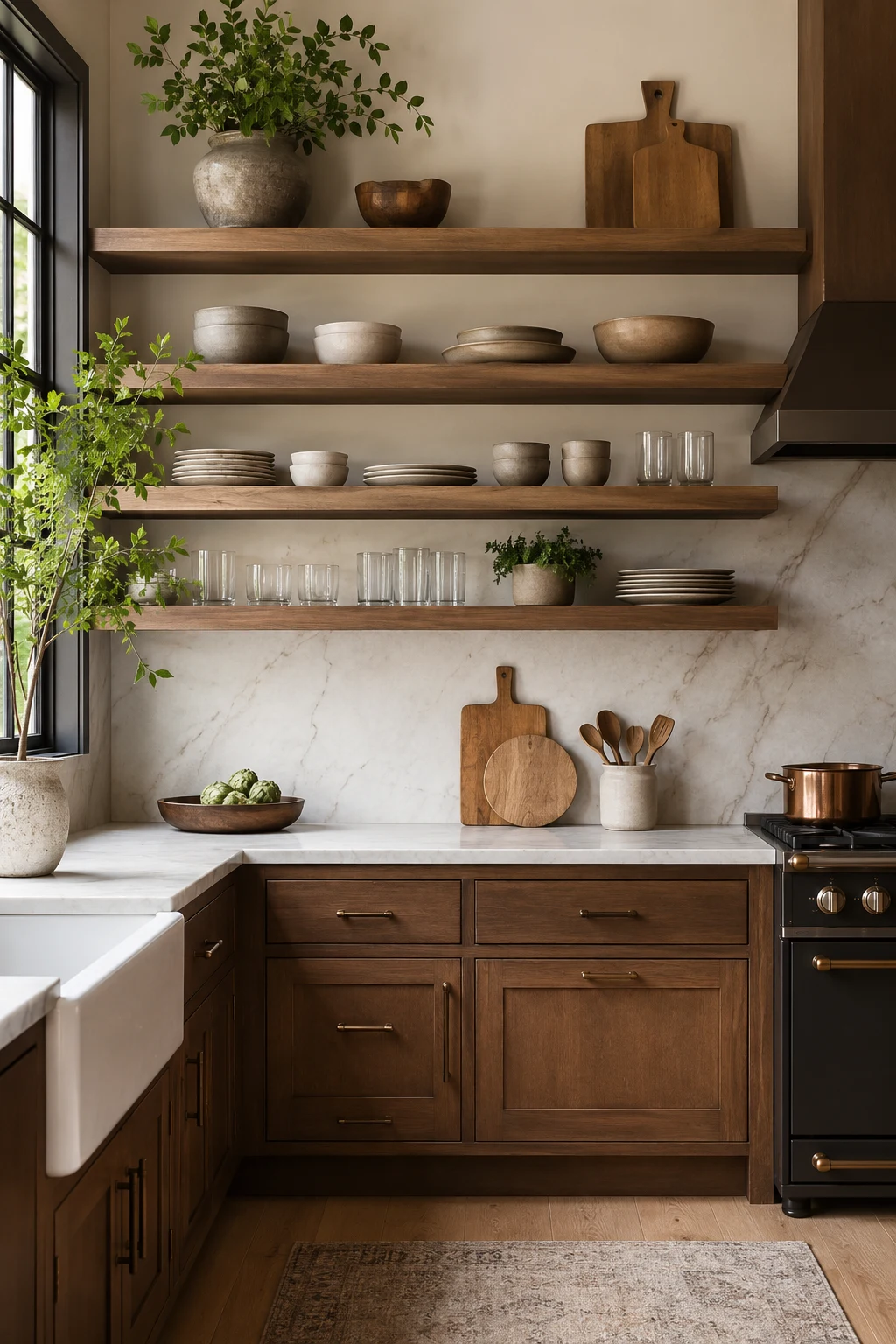 Open Wooden Shelves That Feel Light and Practical — brown kitchen ideas