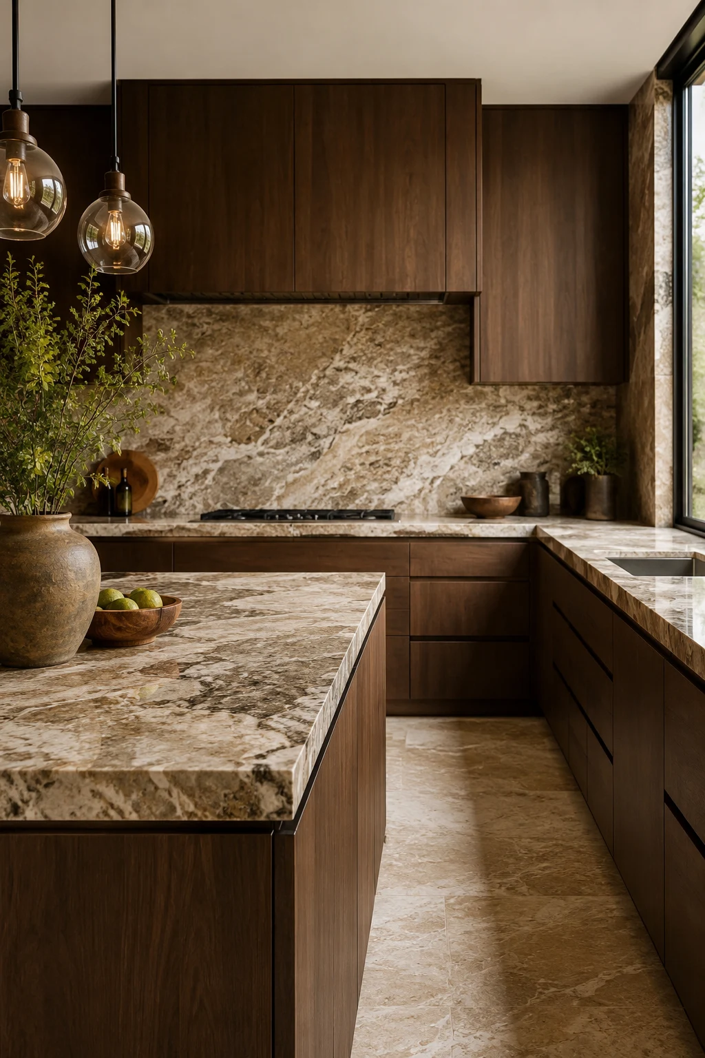 Brown Kitchen Ideas with Natural Stone Countertops — brown kitchen ideas