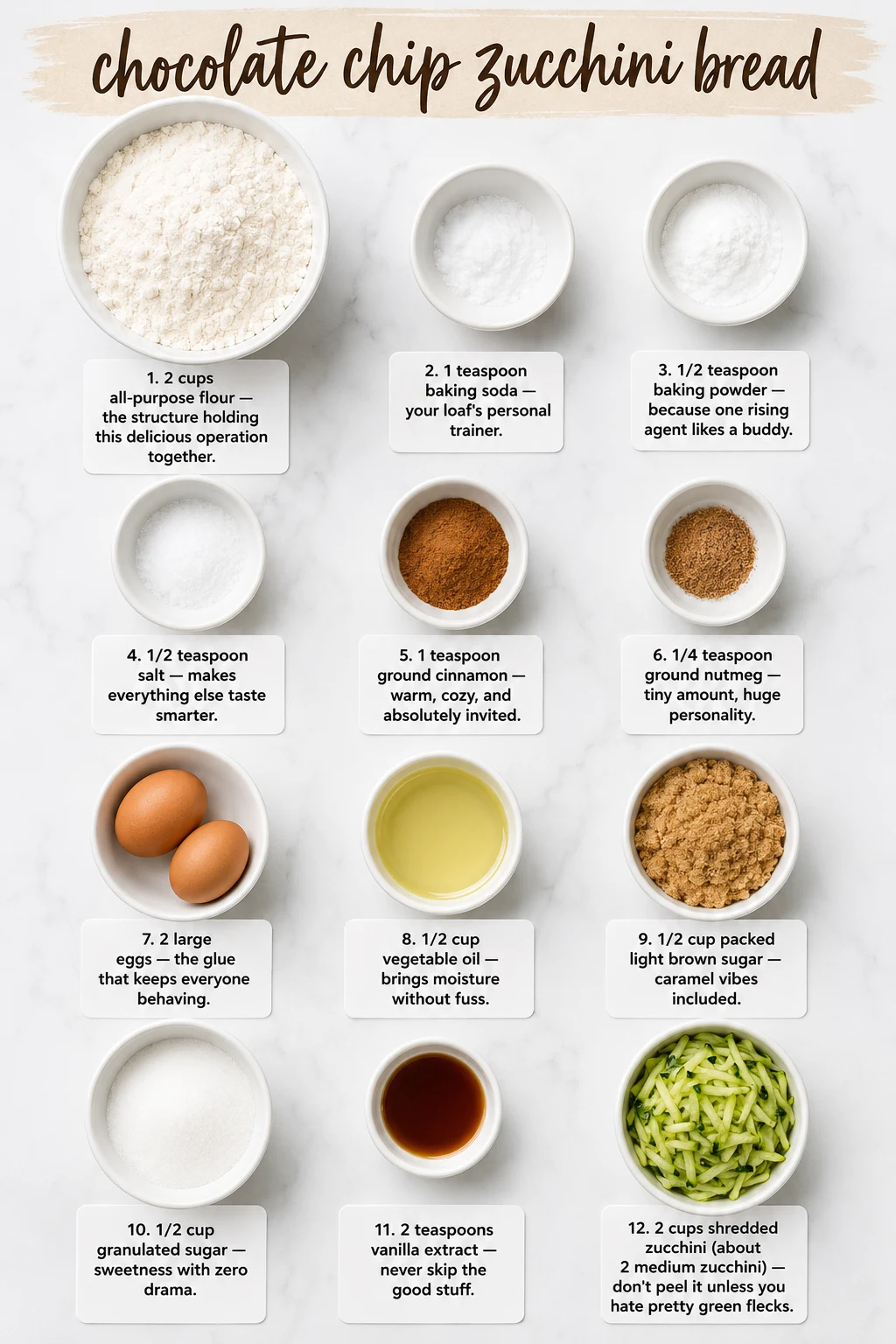 chocolate chip zucchini bread ingredients