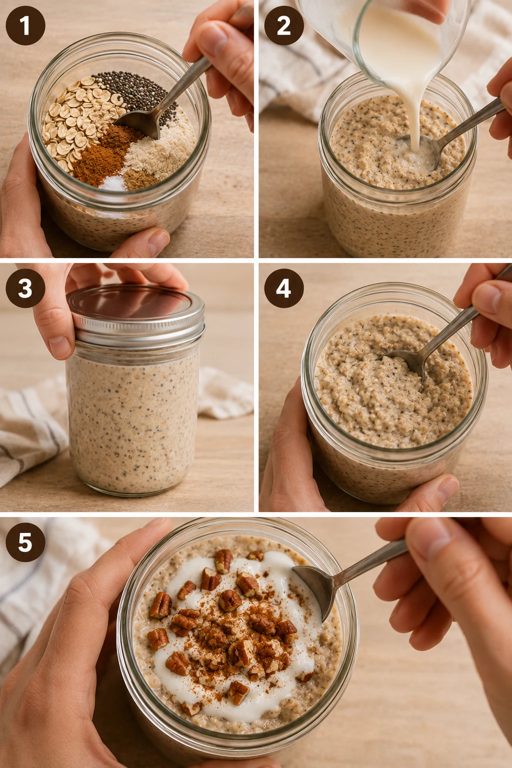 Cinnamon Roll Protein Overnight Oats step by step