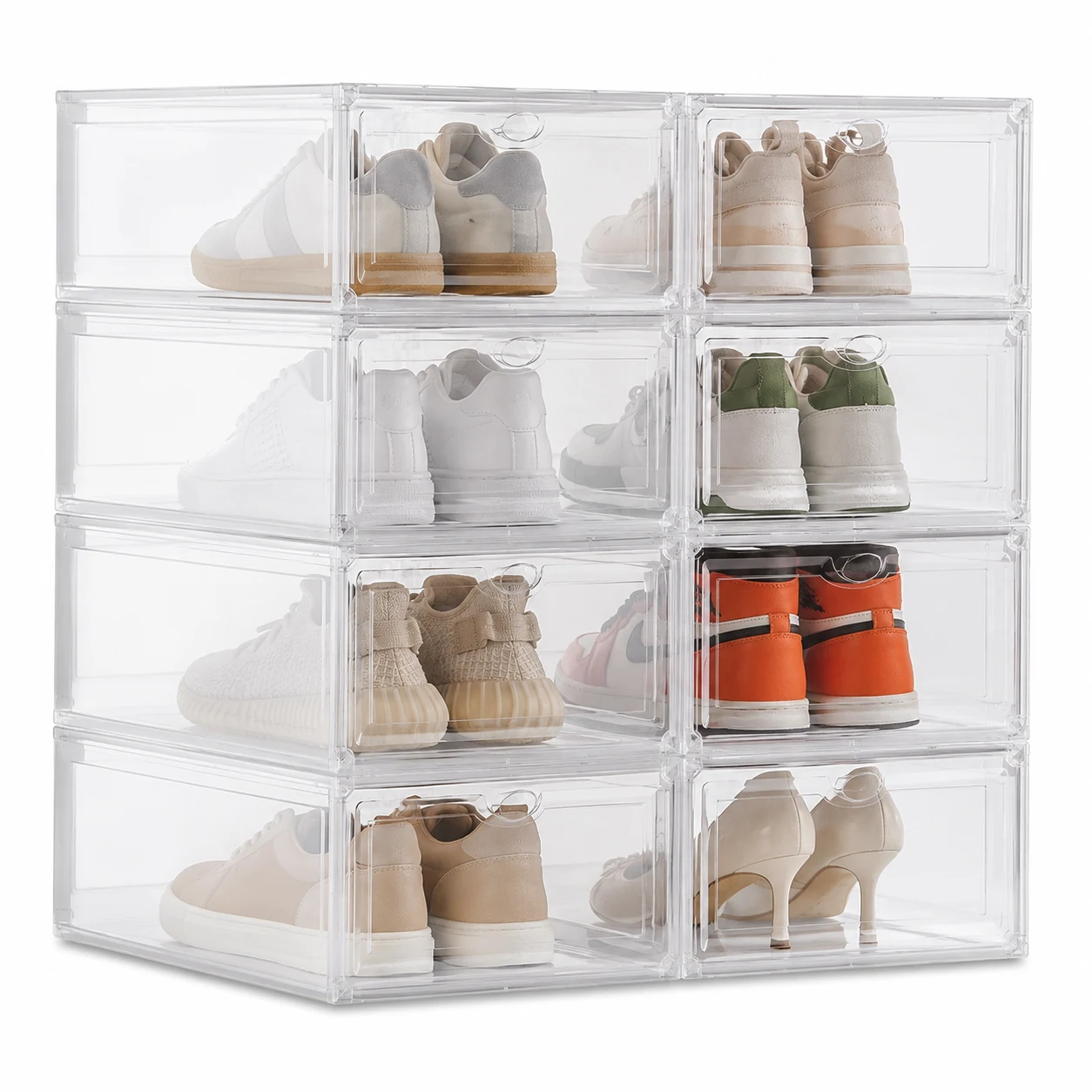 SONGMICS Stackable Clear Shoe Storage Boxes with Magnetic Doors