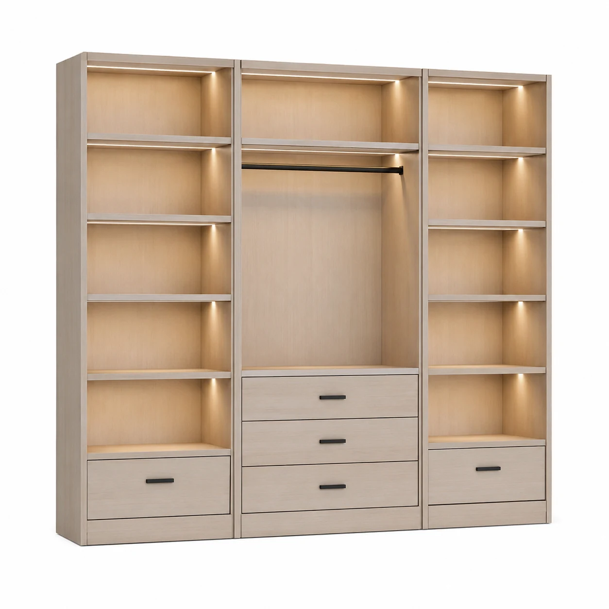 Armocity Closet System with LED Lights, Drawers and Shelves