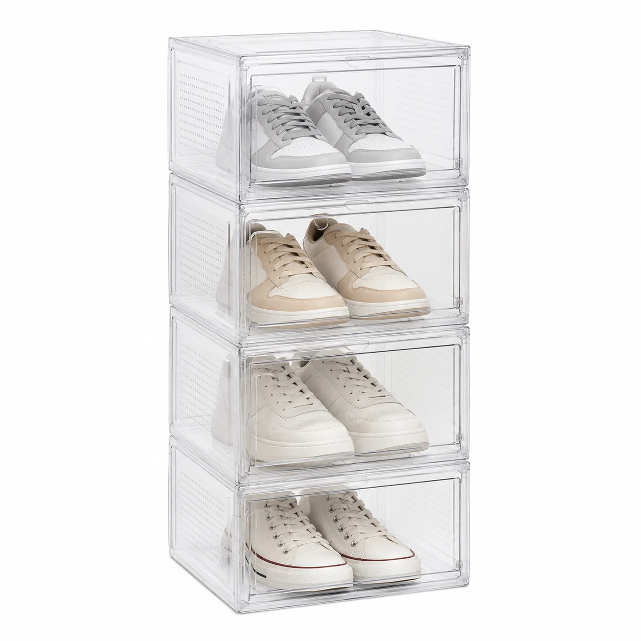 SONGMICS Stackable Clear Shoe Storage Boxes with Magnetic Doors