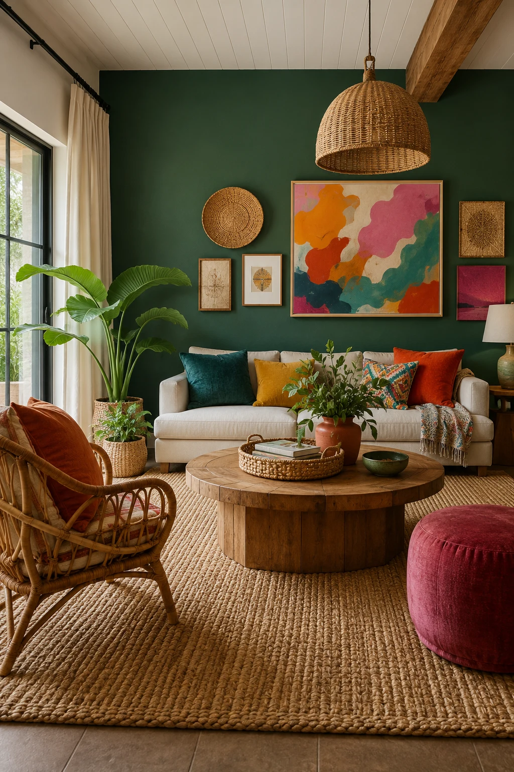 Add Natural Materials to Balance Bold Colors — colorful living room inspiration