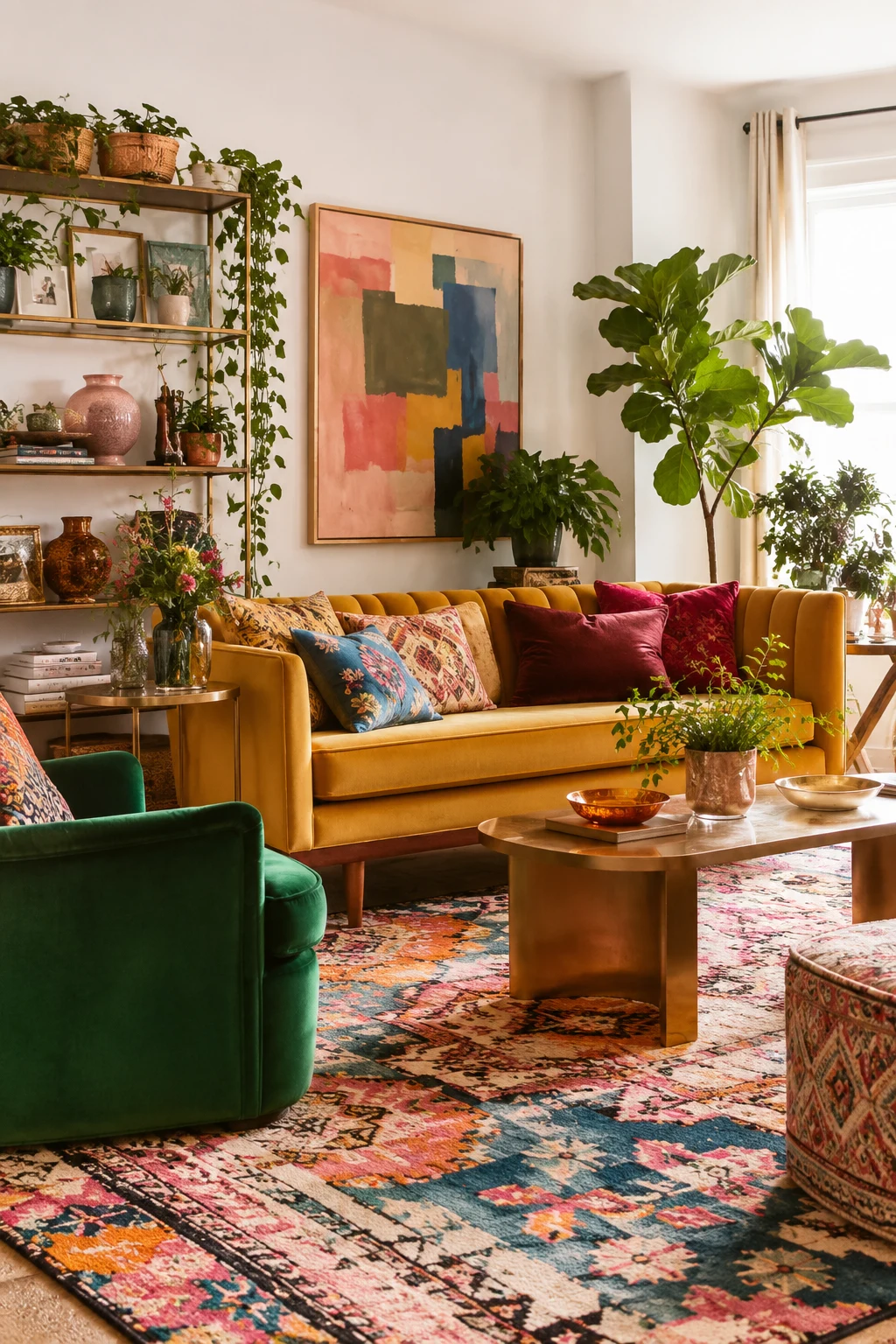 Finish With Plants, Patterns, and Personal Pieces — colorful living room inspiration