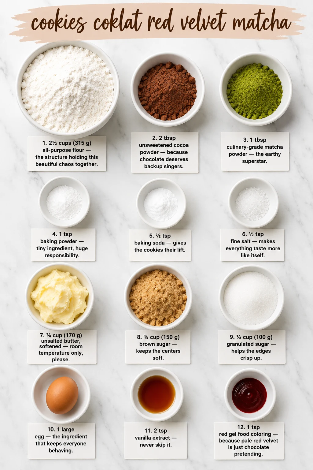 cookies coklat red velvet matcha ingredients cookies coklat red velvet matcha ingredients