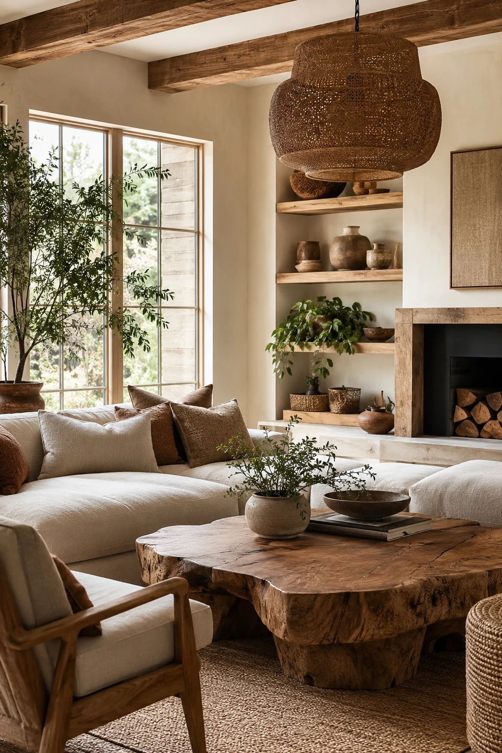 Add Natural Wood and Organic Materials — cozy living room inspiration