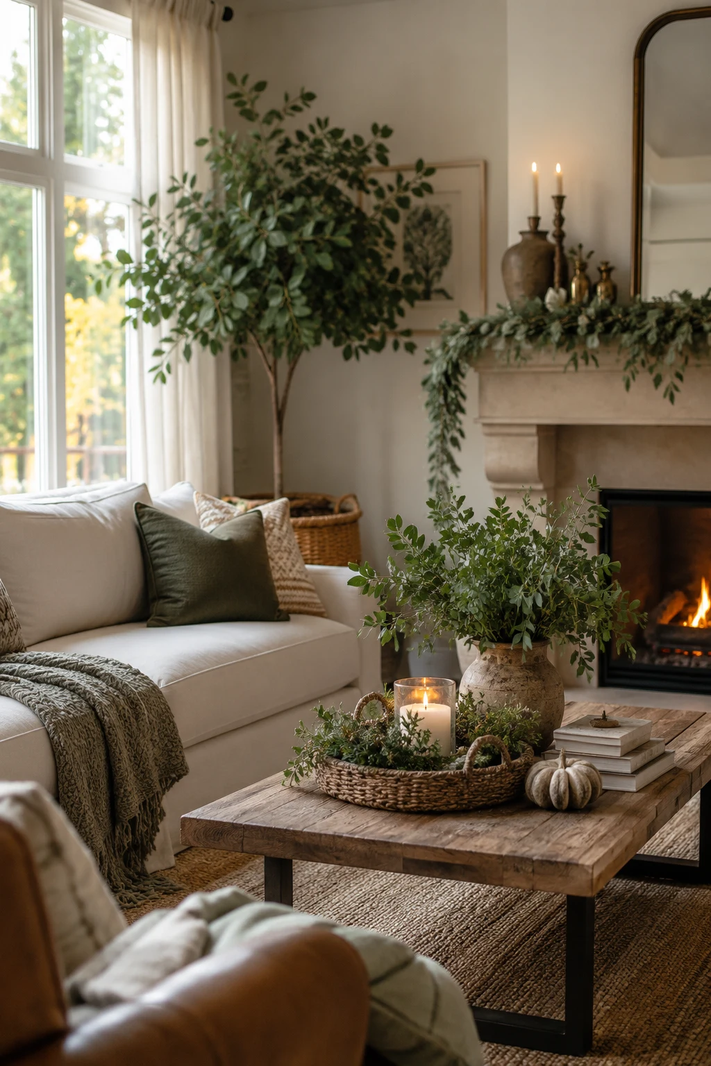 Decorate with Greenery and Seasonal Accessories — cozy living room inspiration