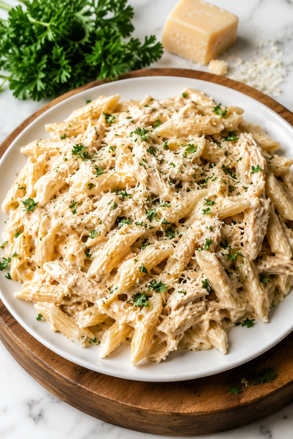 Crockpot Garlic Parmesan Chicken Pasta