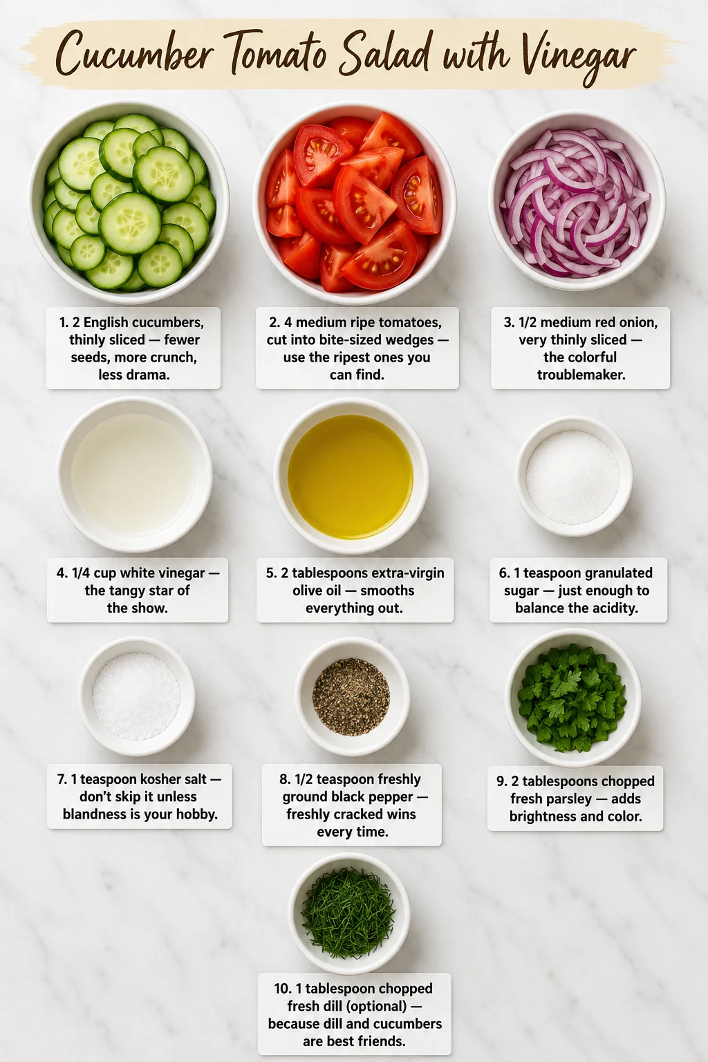 Cucumber Tomato Salad with Vinegar ingredients Cucumber Tomato Salad with Vinegar ingredients