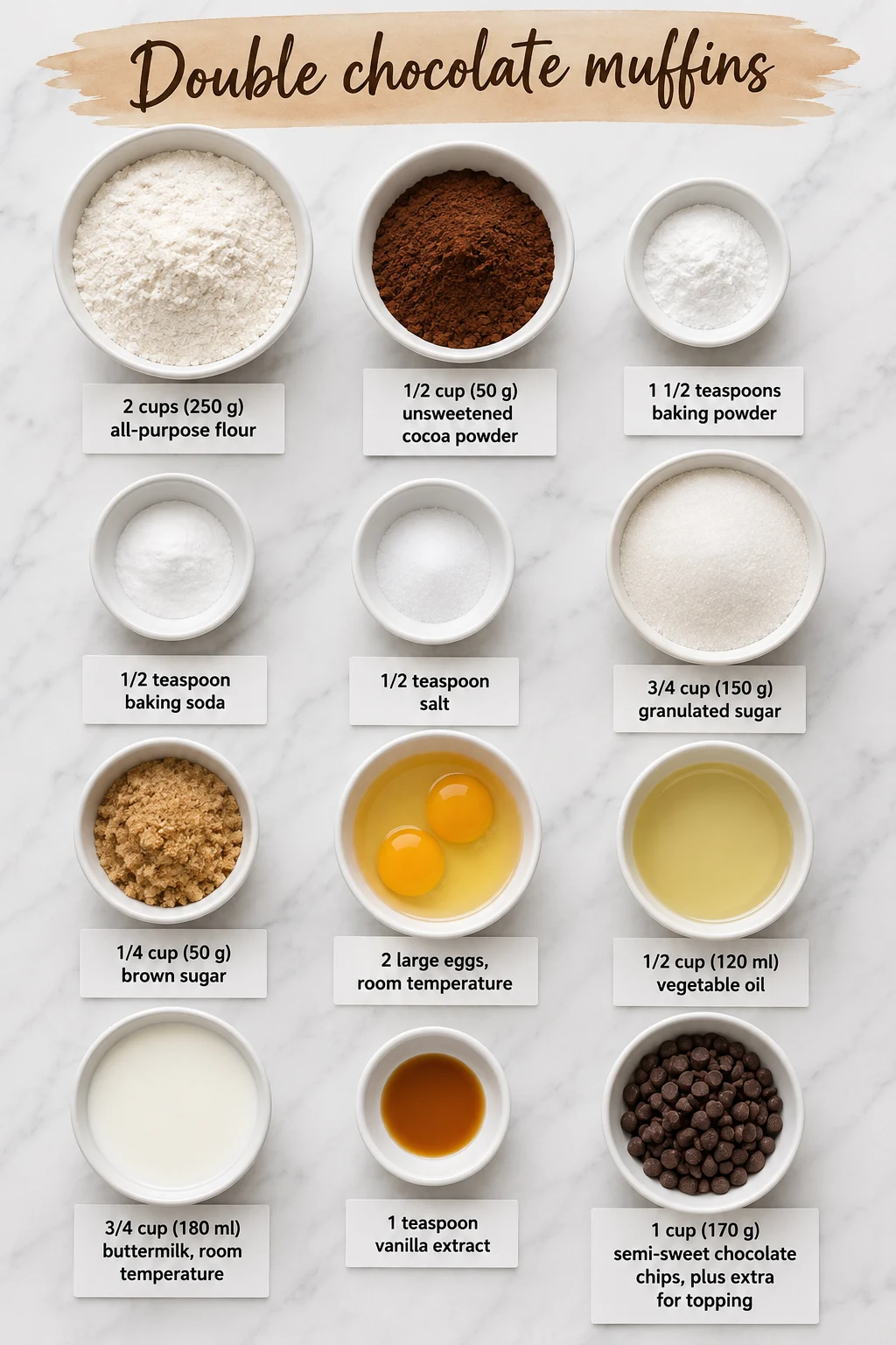 Double chocolate muffins ingredients