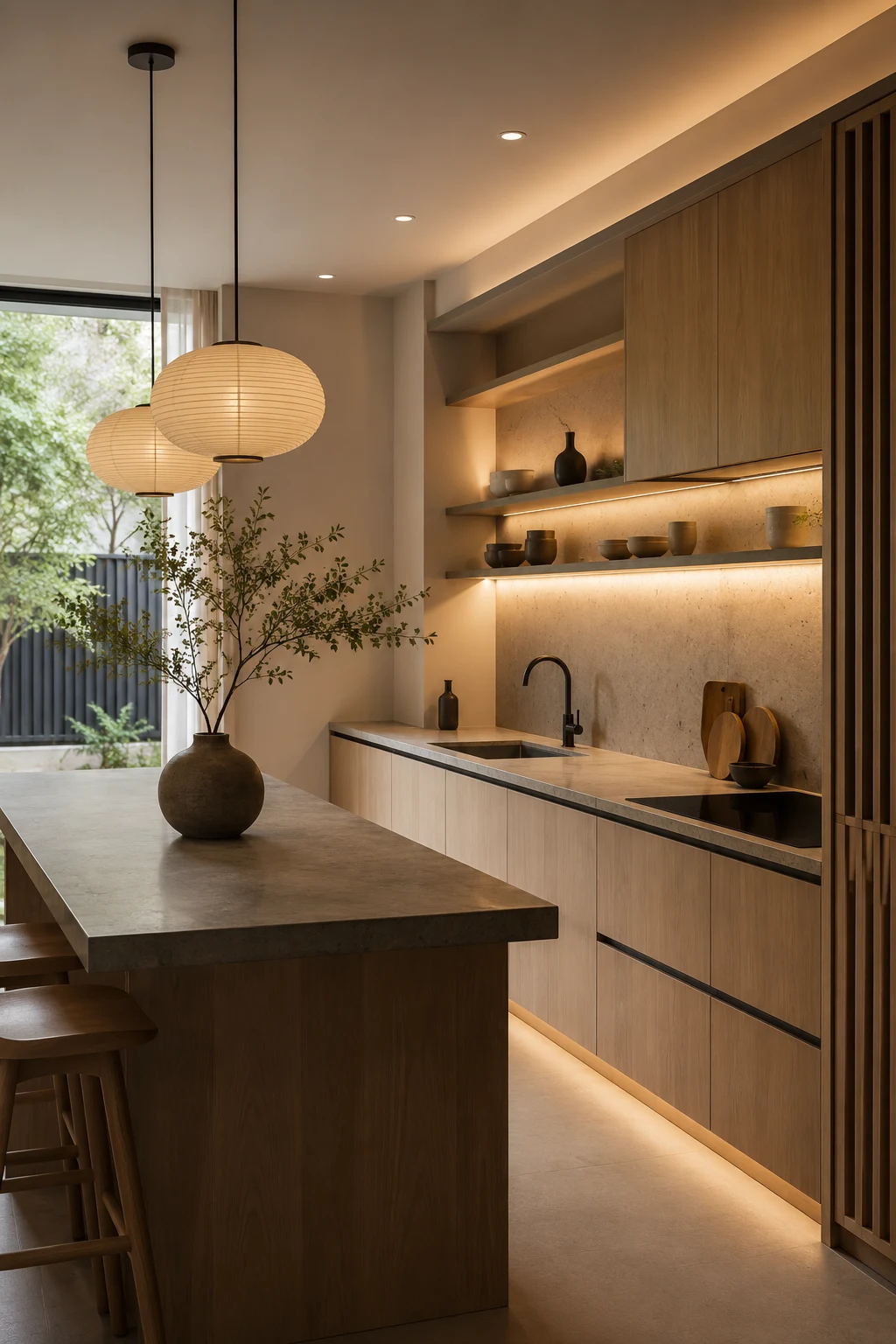 Create Calm Japandi Kitchen Ideas with Layered Lighting — japandi kitchen ideas