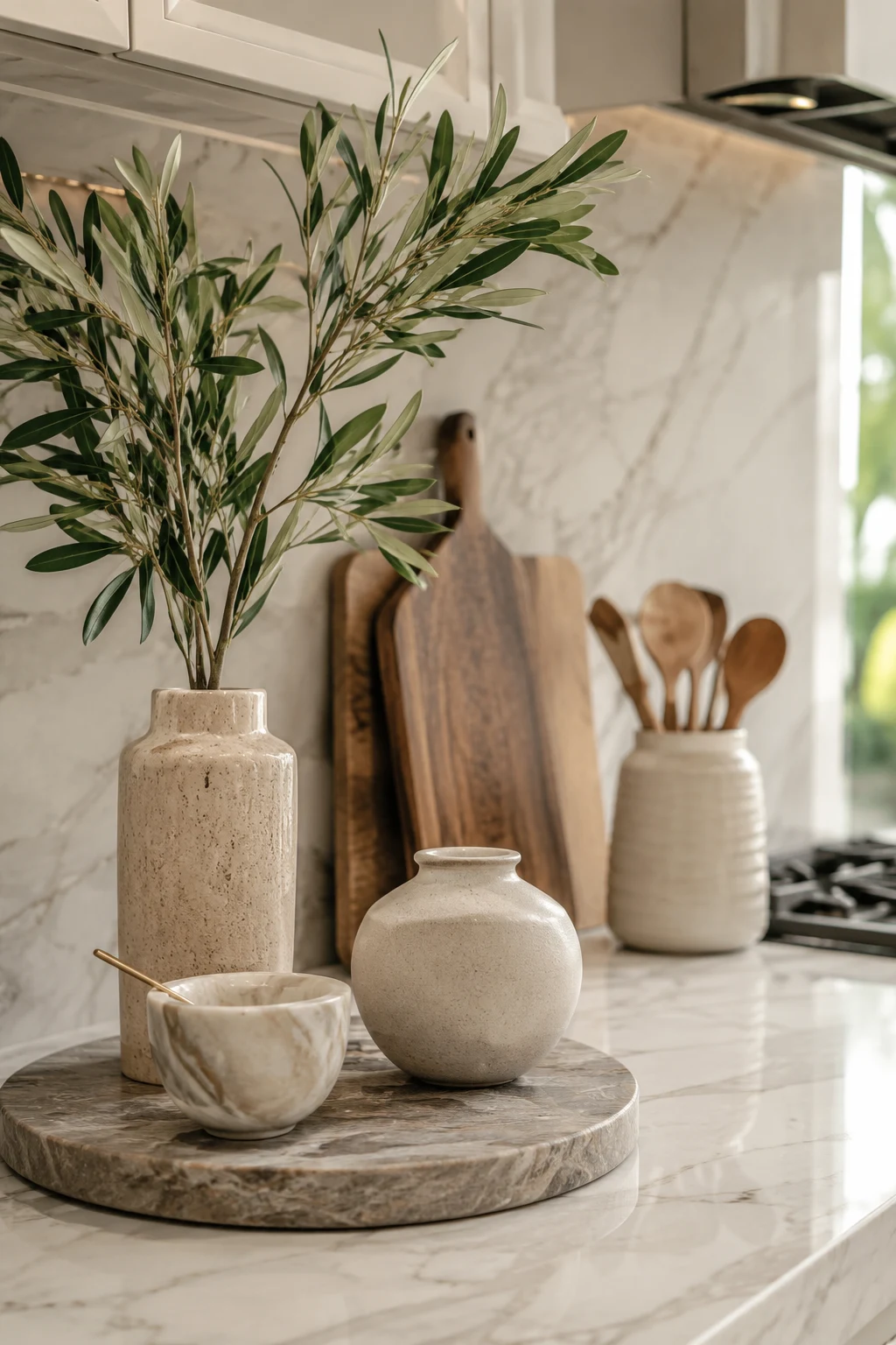 Elegant Kitchen Counter Decor Ideas with Stone and Ceramic Accessories — kitchen counter decor ideas