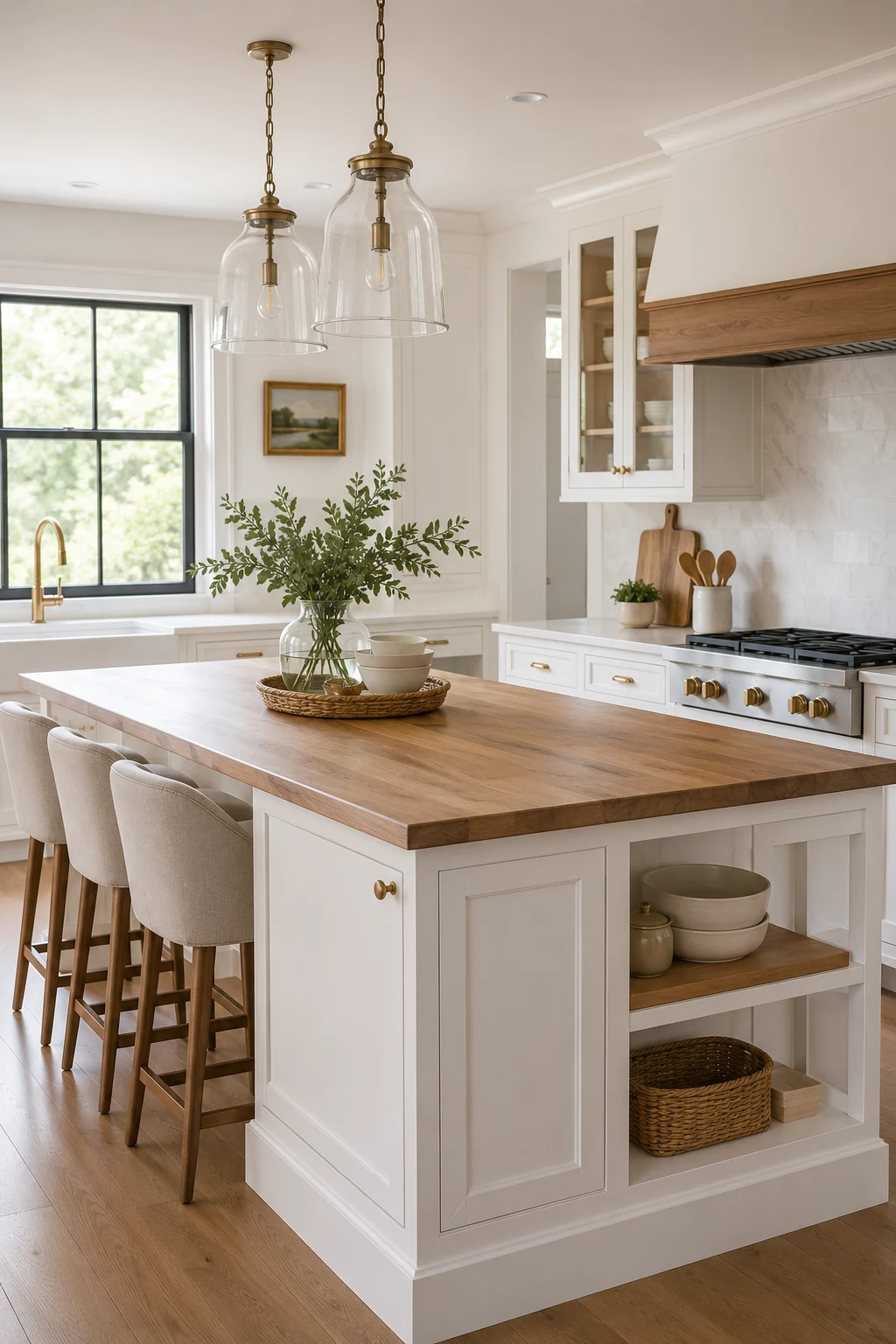 Classic White Kitchen Island with Natural Wood Accents — kitchen island ideas