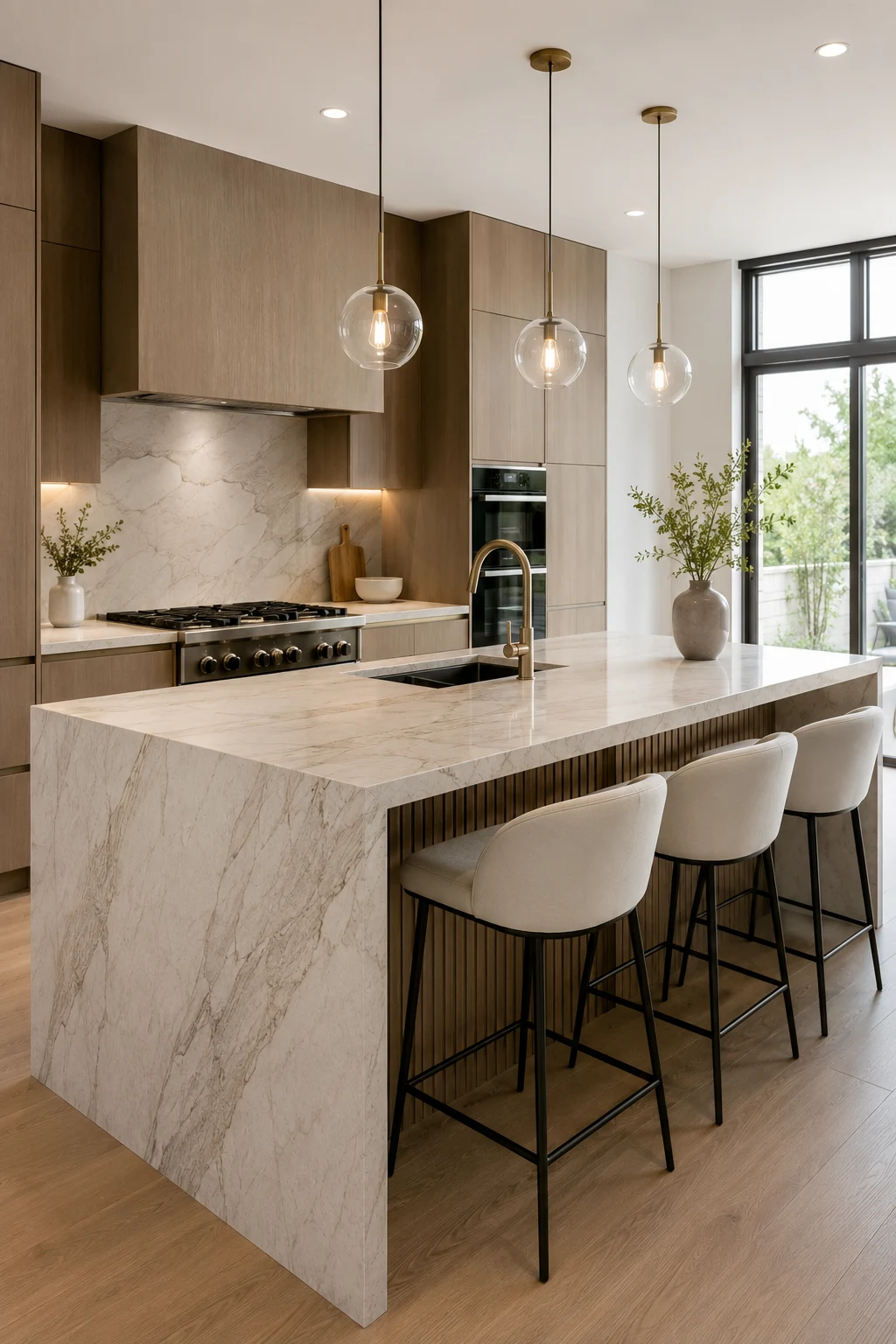 Modern Kitchen Island Ideas with Waterfall Stone — kitchen island ideas