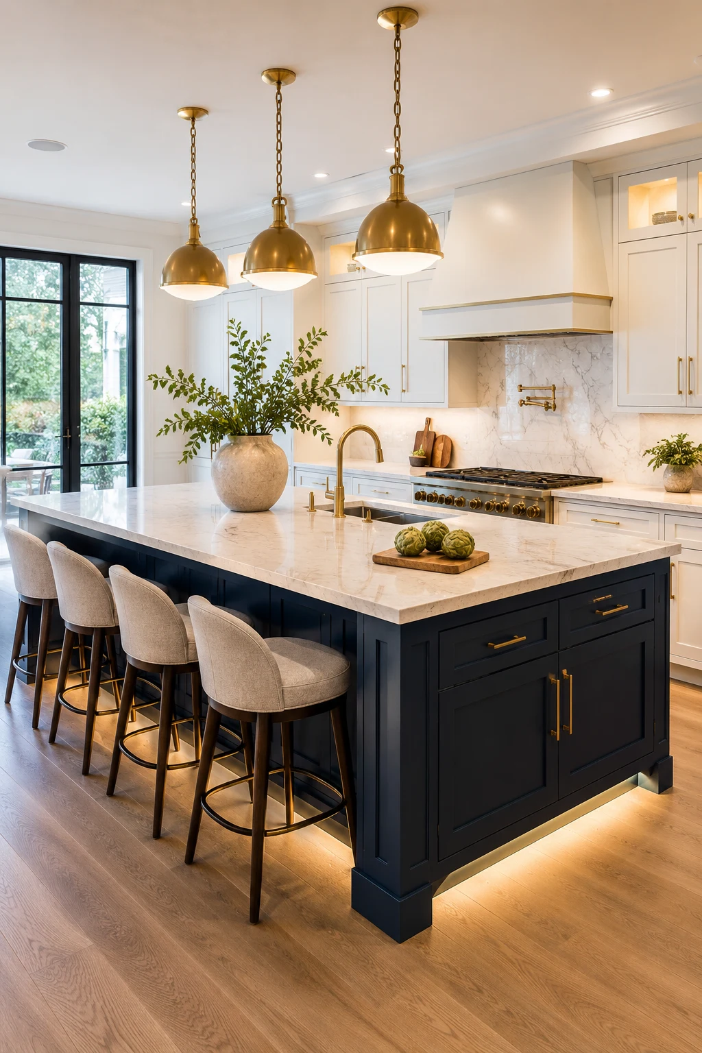 Statement Kitchen Island with Bold Color and Lighting — kitchen island ideas